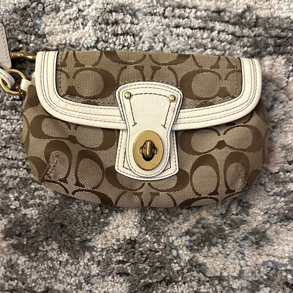 Coach Tan and White Wristlet